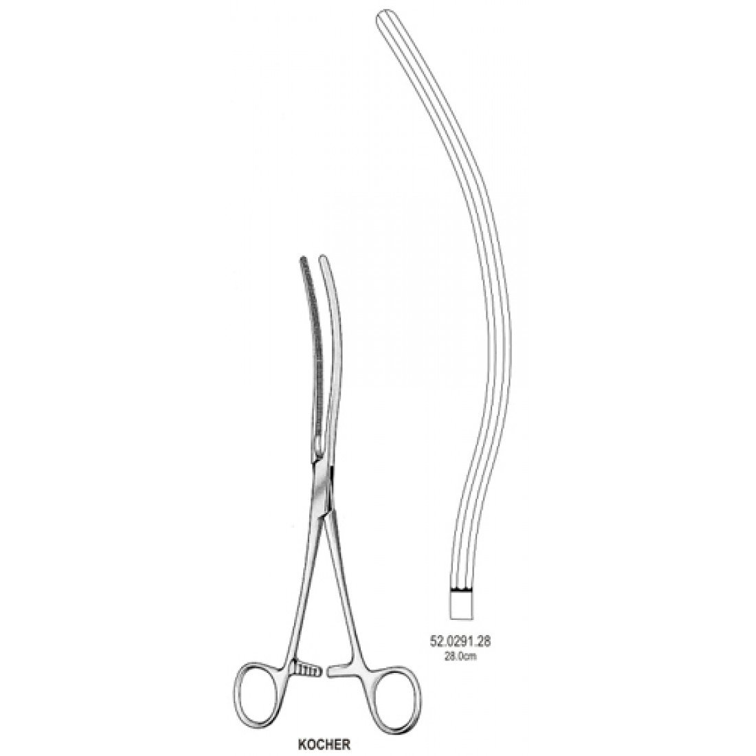 52.0291.28 Kocher Bağırsak Forsepsi Eğri 28cm