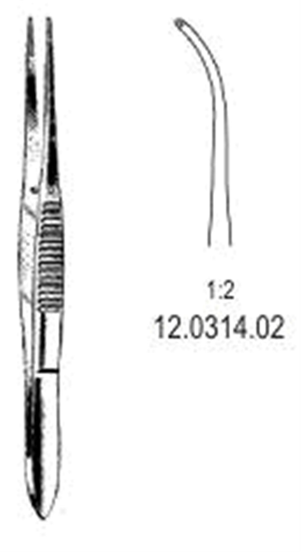 12.0314.02 İnce  Doku Forsepsi 1x2T Eğri 10.5cm