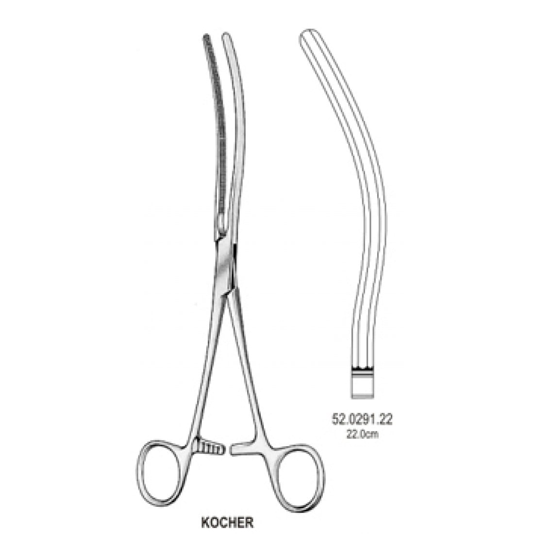 52.0291.22 Kocher Bağırsak Forsepsi Eğri 22cm