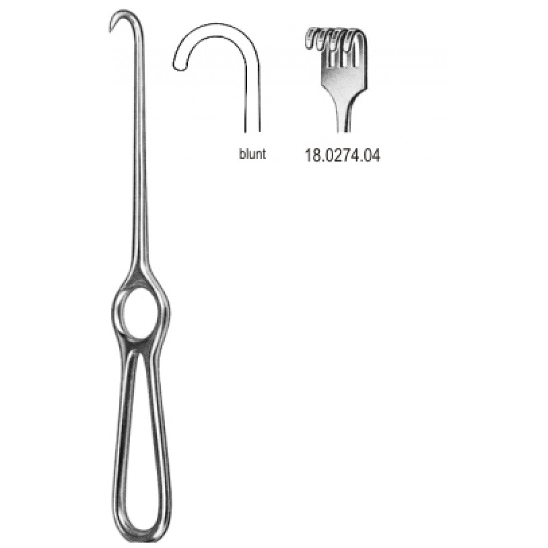 18.0274.04 Kocher Ekartör 4 Dişli Künt 22cm