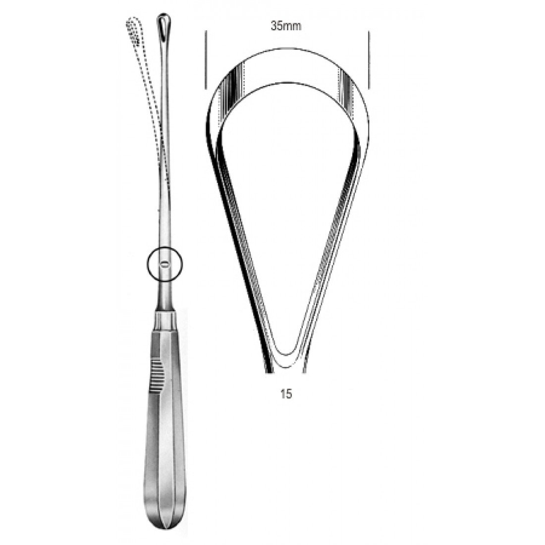 60.0854.35 Recamier Küret Bükülebilir Keskin 35mm 31cm Fig.15