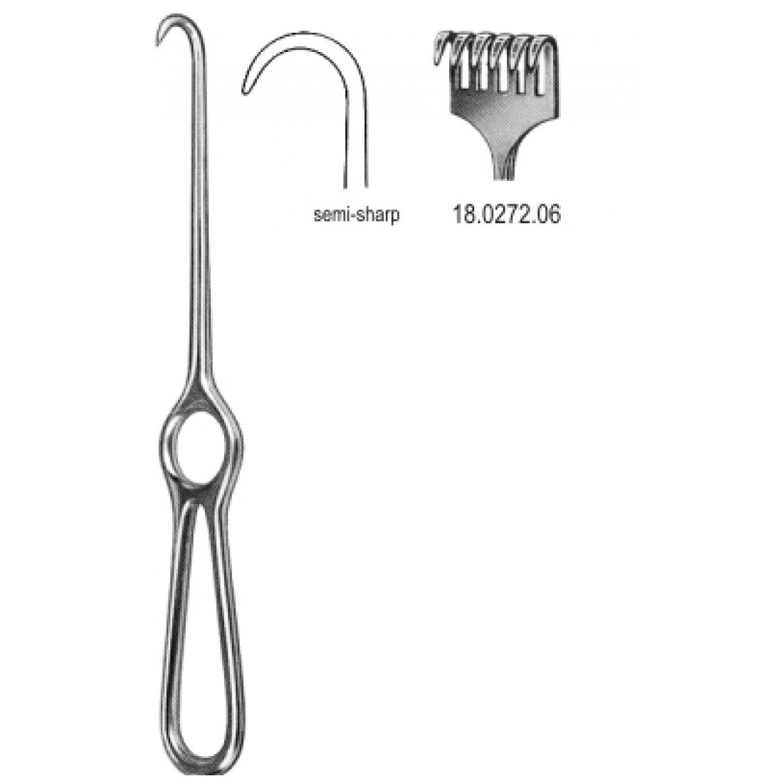 18.0272.06 Kocher Ekartör 6 Dişli Yarı Keskin 22cm