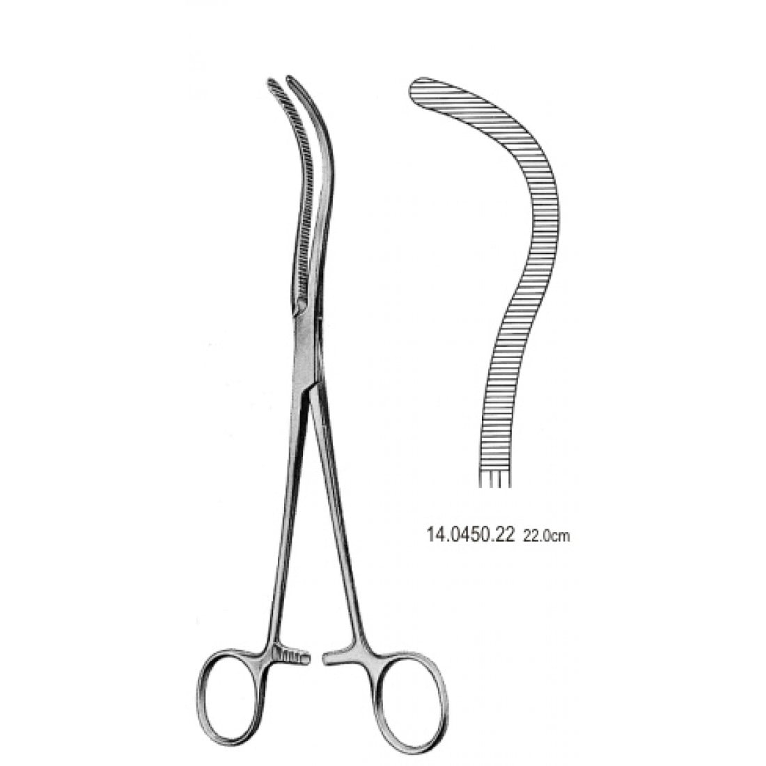 14.0450.22 Guyon/Pean Böbrek Pedikül Klempi Eğri 22cm