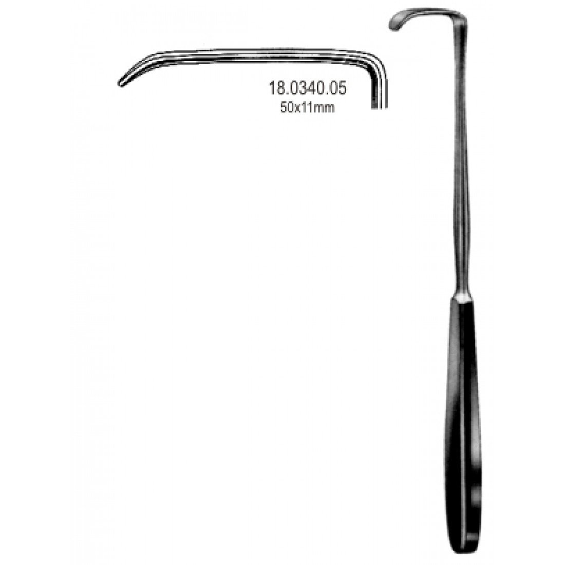 18.0340.05 Langenbeck Ekartör 50x11mm, 22cm