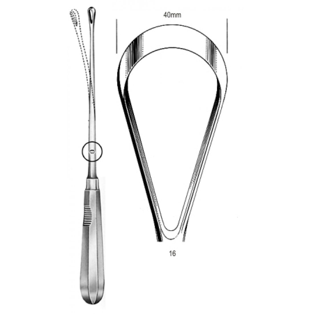 60.0854.40 Recamier Küret Bükülebilir Keskin 40mm 31cm Fig.16