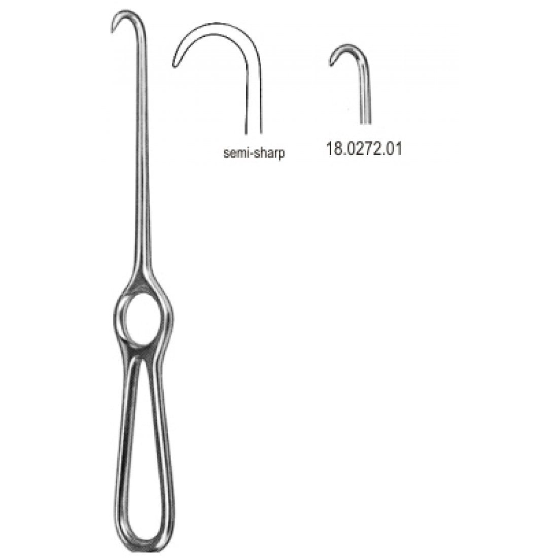 18.0272.01 Kocher Ekartör 1 Dişli Yarı Keskin 22cm