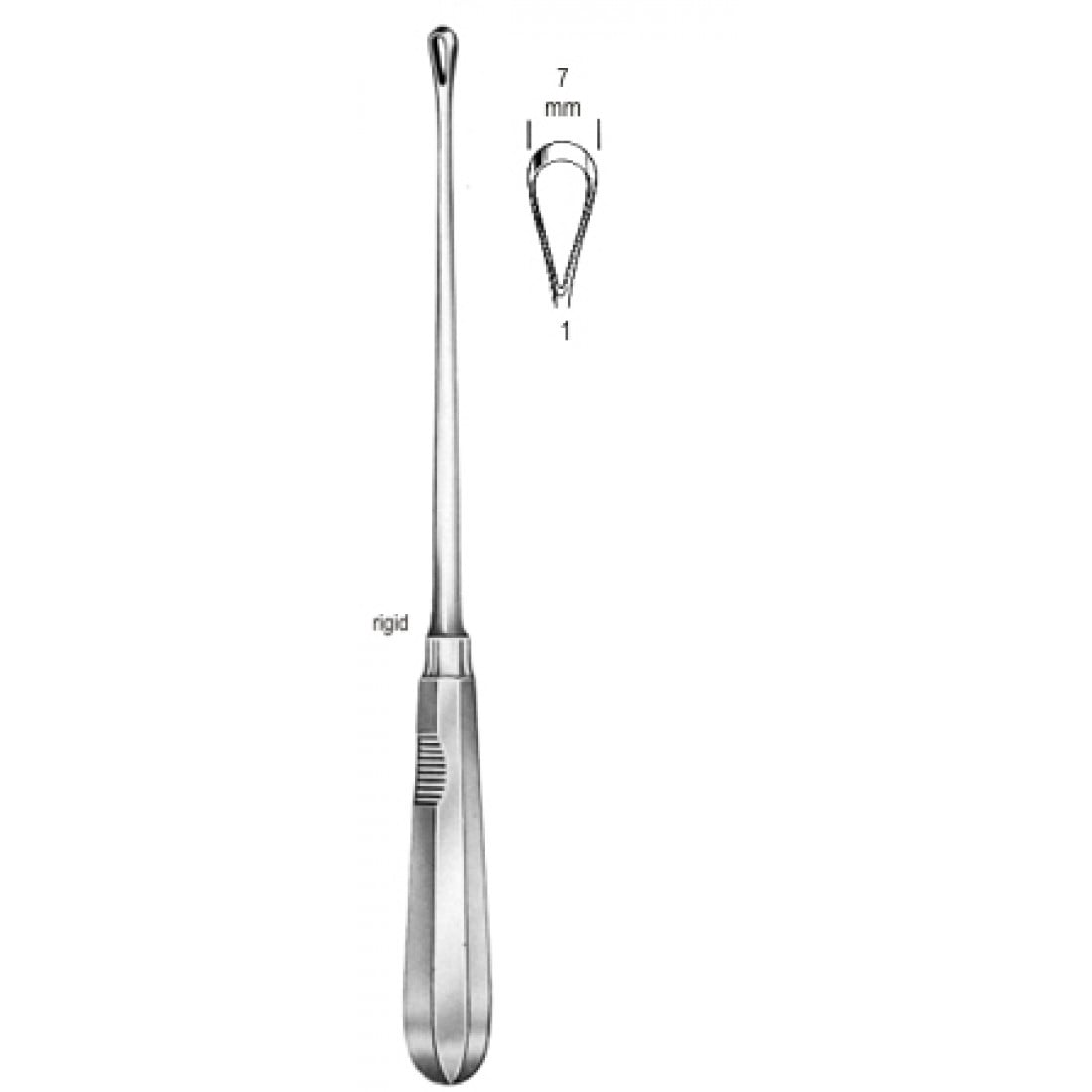 60.0850.07 Recamier Küret Sert Keskin 7mm, 31cm Fig.1