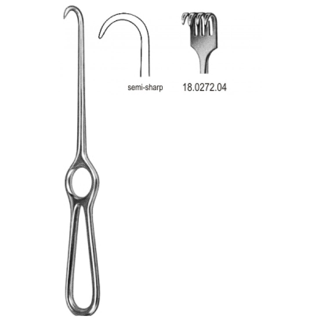 18.0272.04 Kocher Ekartör 4 Dişli Yarı Keskin 22cm