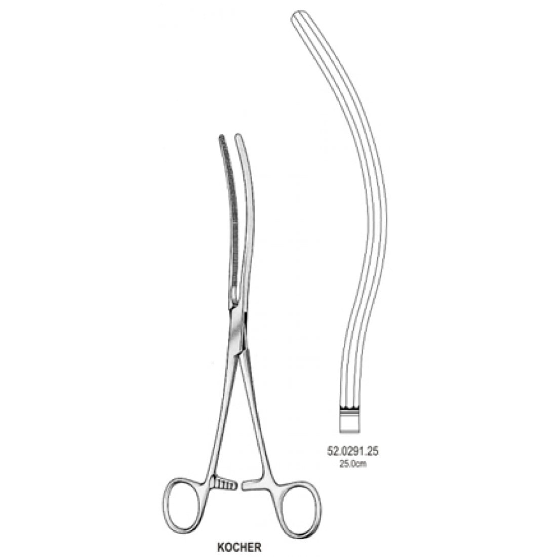52.0291.25 Kocher Bağırsak Forsepsi Eğri 25cm