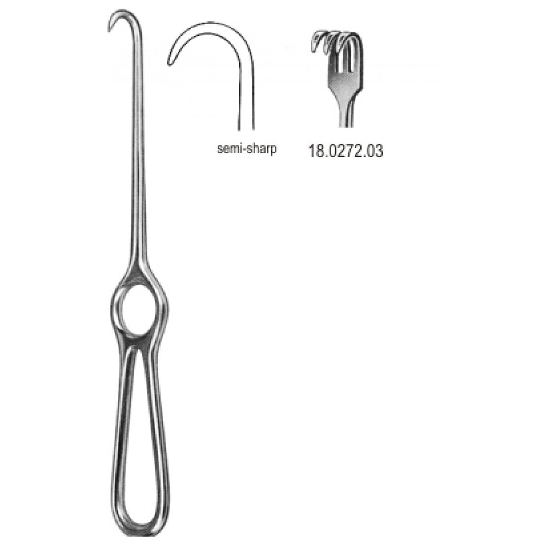 18.0272.03 Kocher Ekartör 3 Dişli  Yarı Keskin 22cm