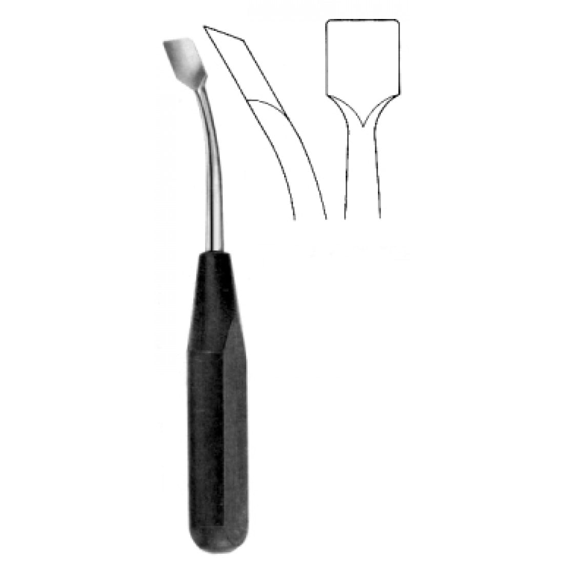 28.0576.18 Elevatör, Fiber Saplı,  Eğri 13mm, 18.5cm