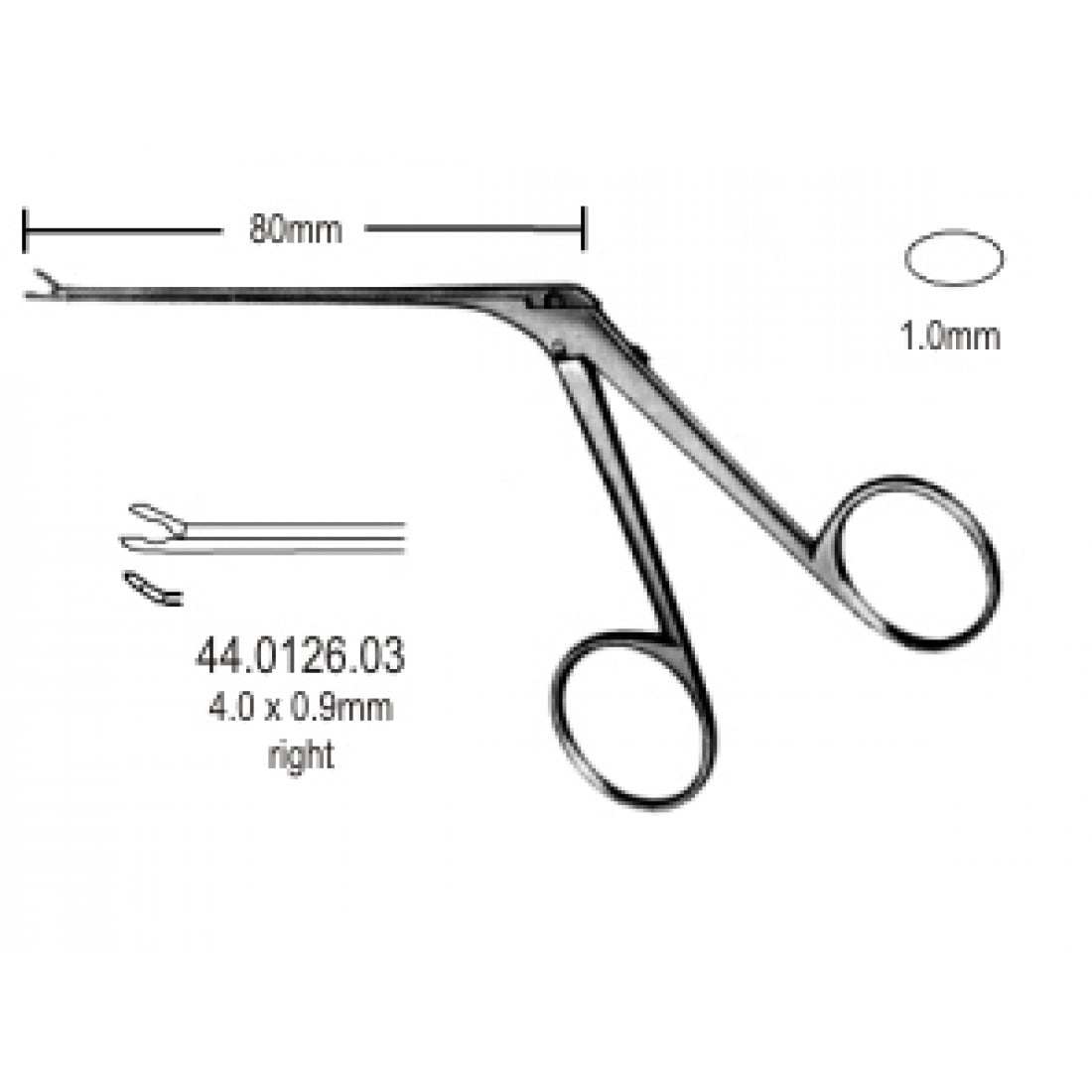 44.0126.03 Mikro Kulak Forsepsi Sağ 1.0x0.9mm, 8cm