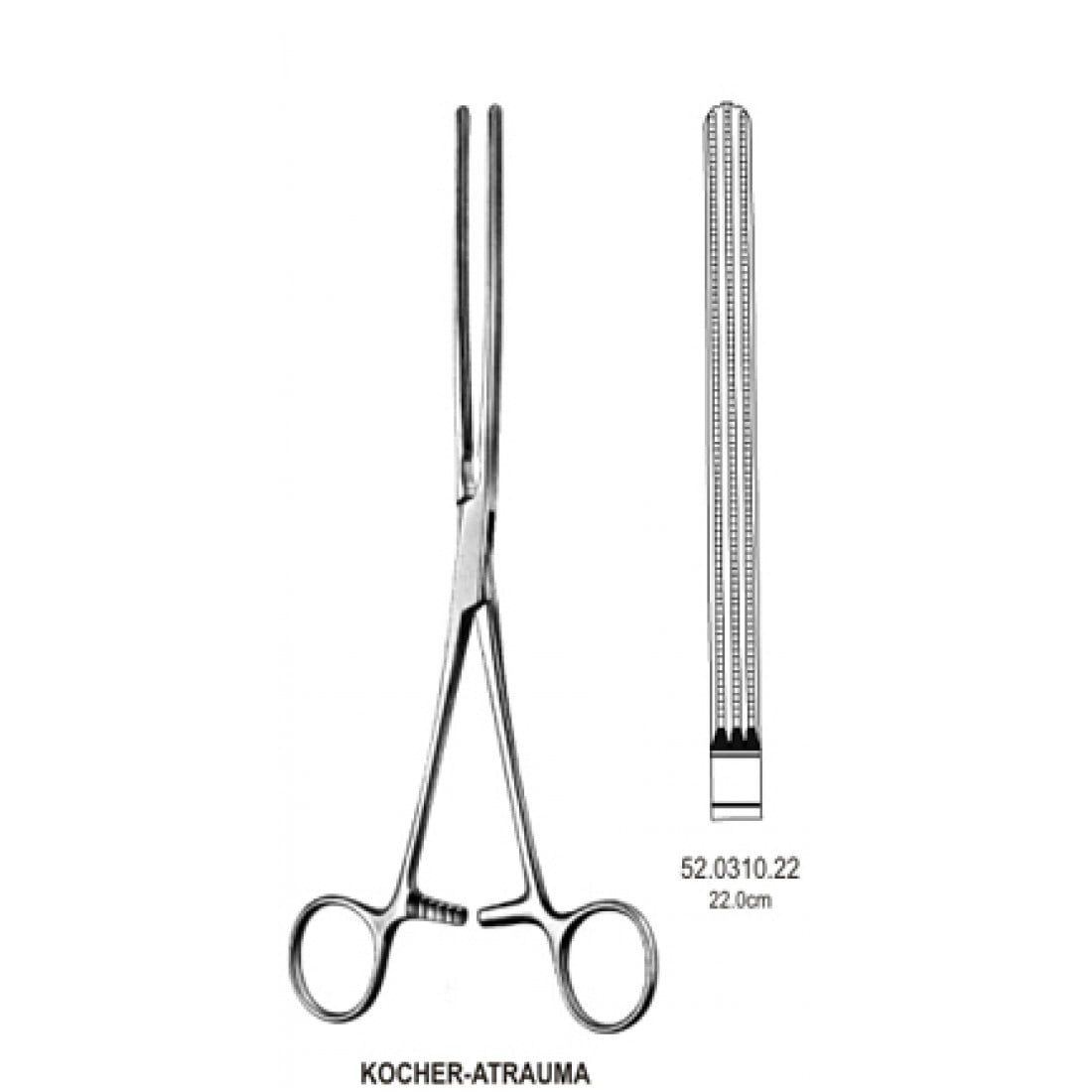 52.0310.22 Kocher Bağırsak Forsepsi Atravmatik Düz 22cm