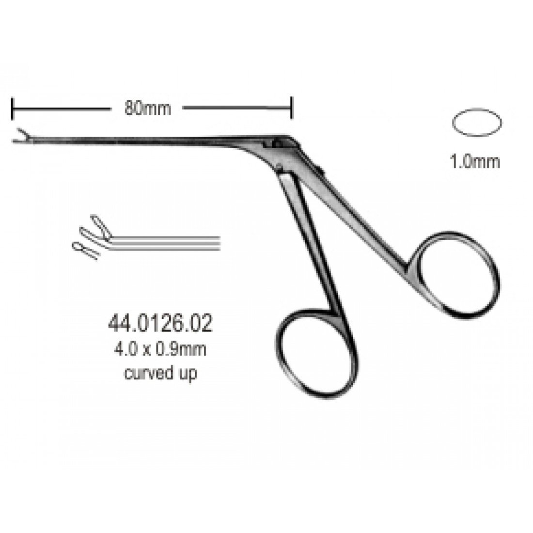 44.0126.02 Mikro Kulak Forsepsi Yukarı Açılı 1.0x0.9mm, 8cm