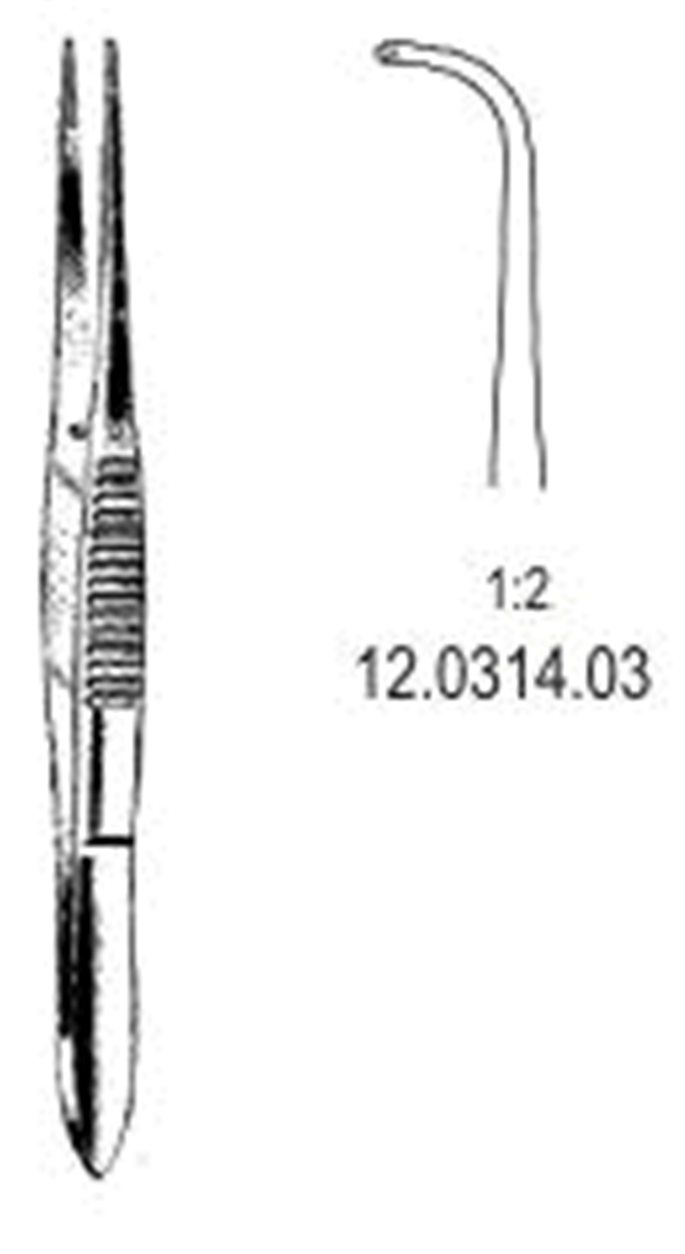 12.0314.03 İnce Doku Forsepsi 1x2T Eğri 10.5cm