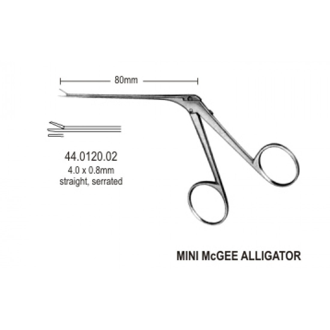 44.0120.02 Alligator Mikro Kulak Forsepsi Düz Tırtıklı, 4mm, 8.5cm