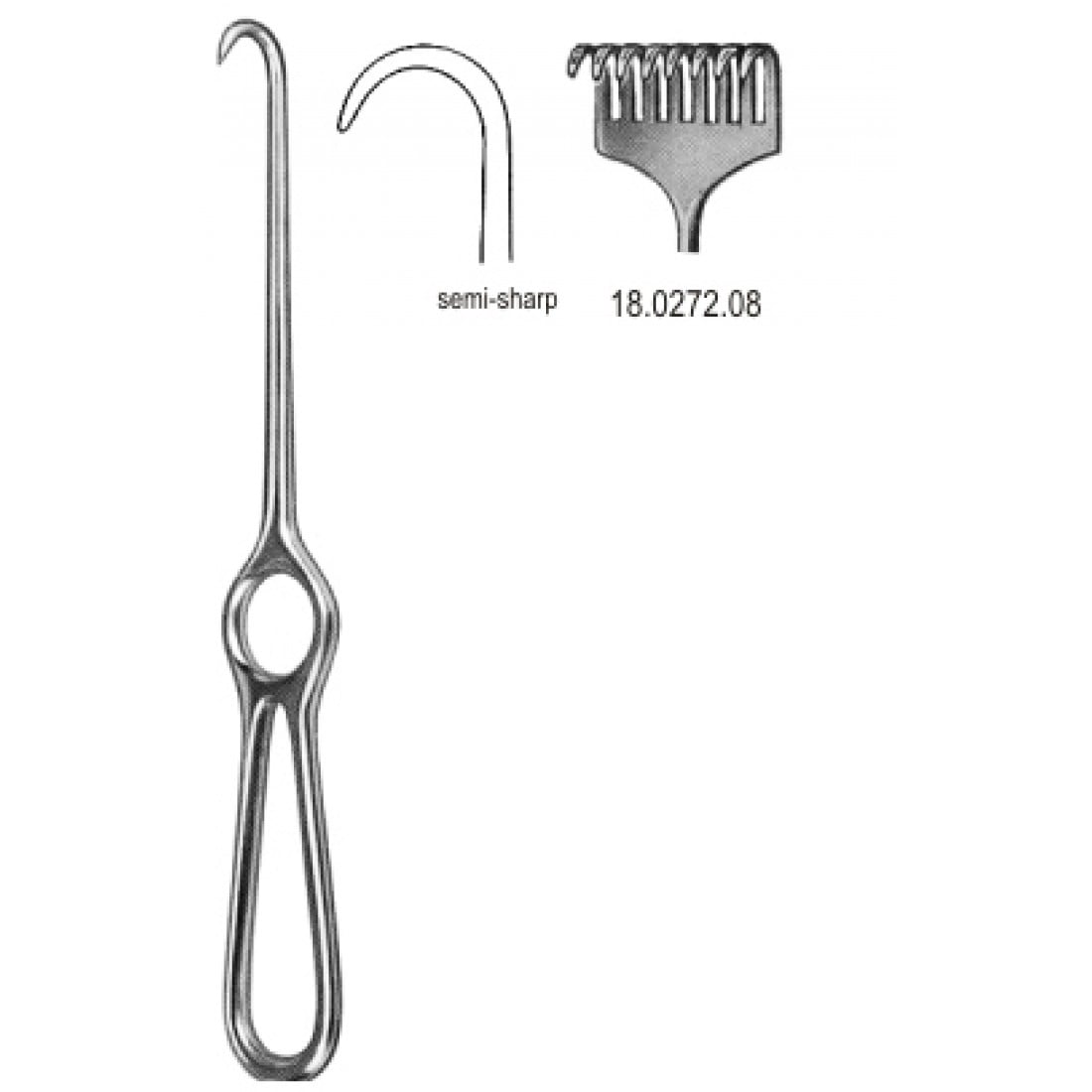 18.0272.08 Kocher Ekartör 8 Dişli Yarı Keskin 22cm