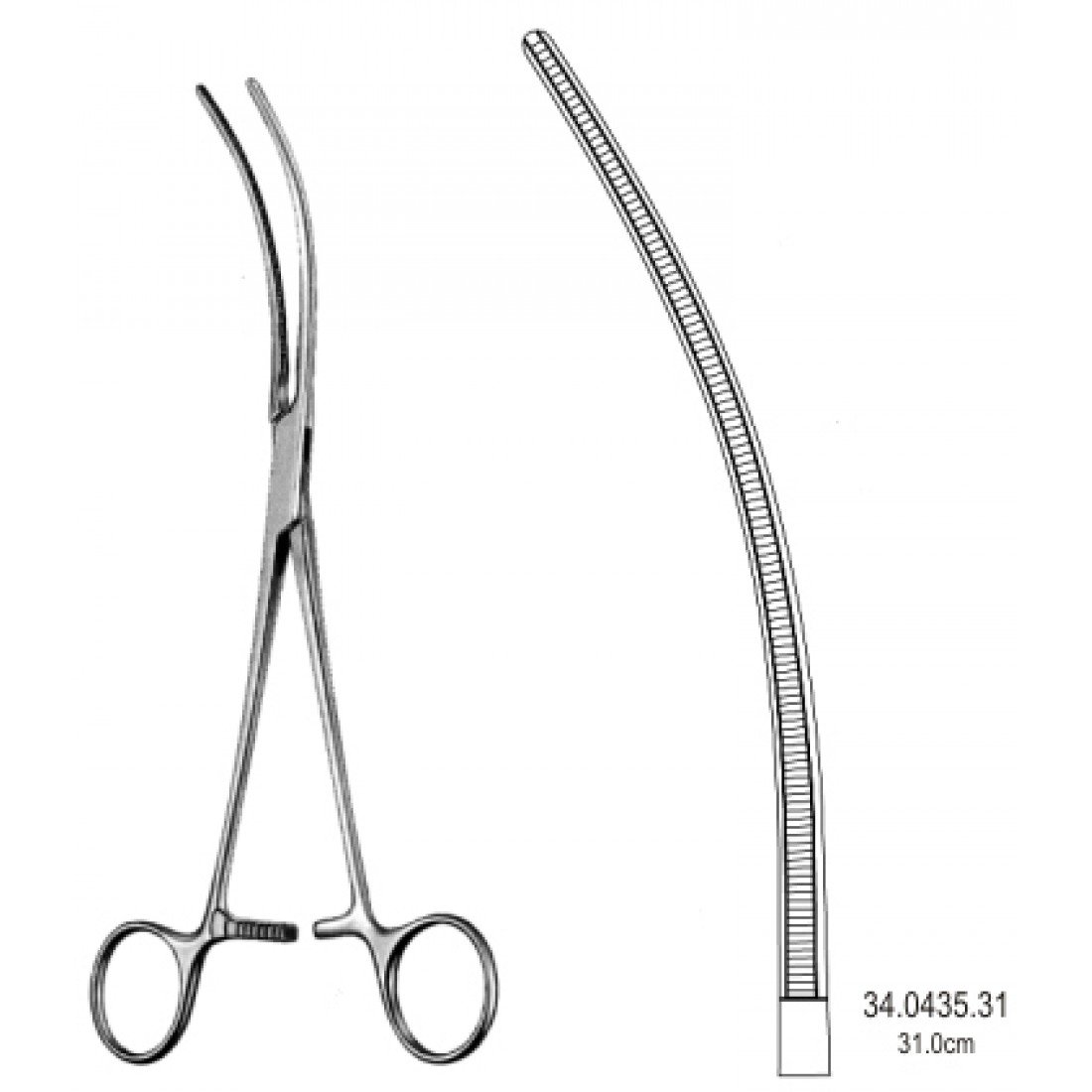 34.0435.31 Potts Atravmatik  Damar Forsepsi Eğri 31cm