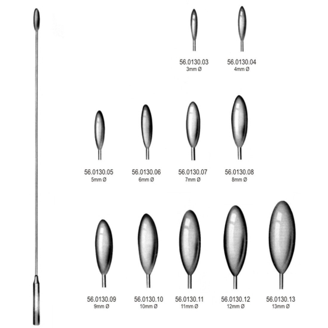 56.0132.00 Bakes Safra Kanalı Dilatörü 3mm-11mm, set/9, 30cm