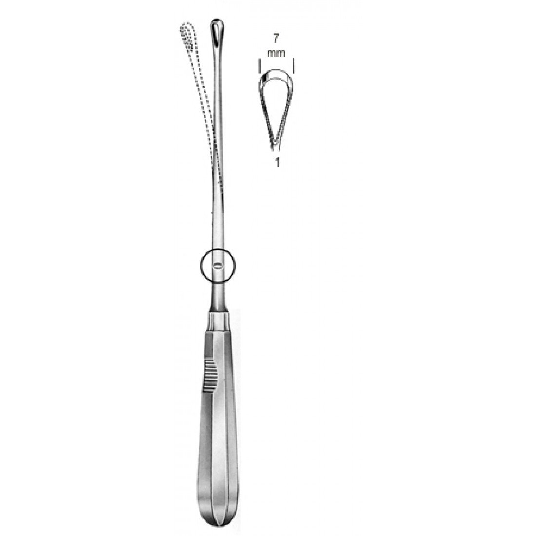 60.0854.07 Recamier Küret Esnek Keskin 7mm, 31cm Fig.1