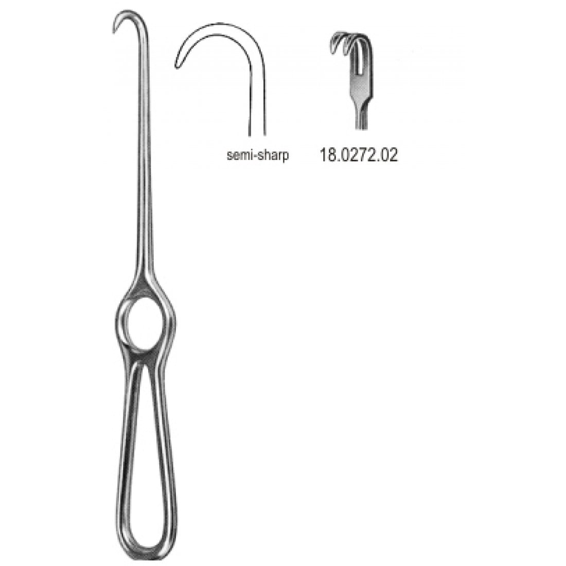 18.0272.02 Kocher Ekartör 2 Dişli Yarı Keskin 22cm