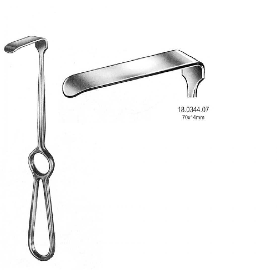 18.0344.07 Kocher Langenbeck Ekartör 70x14mm, 21.5cm