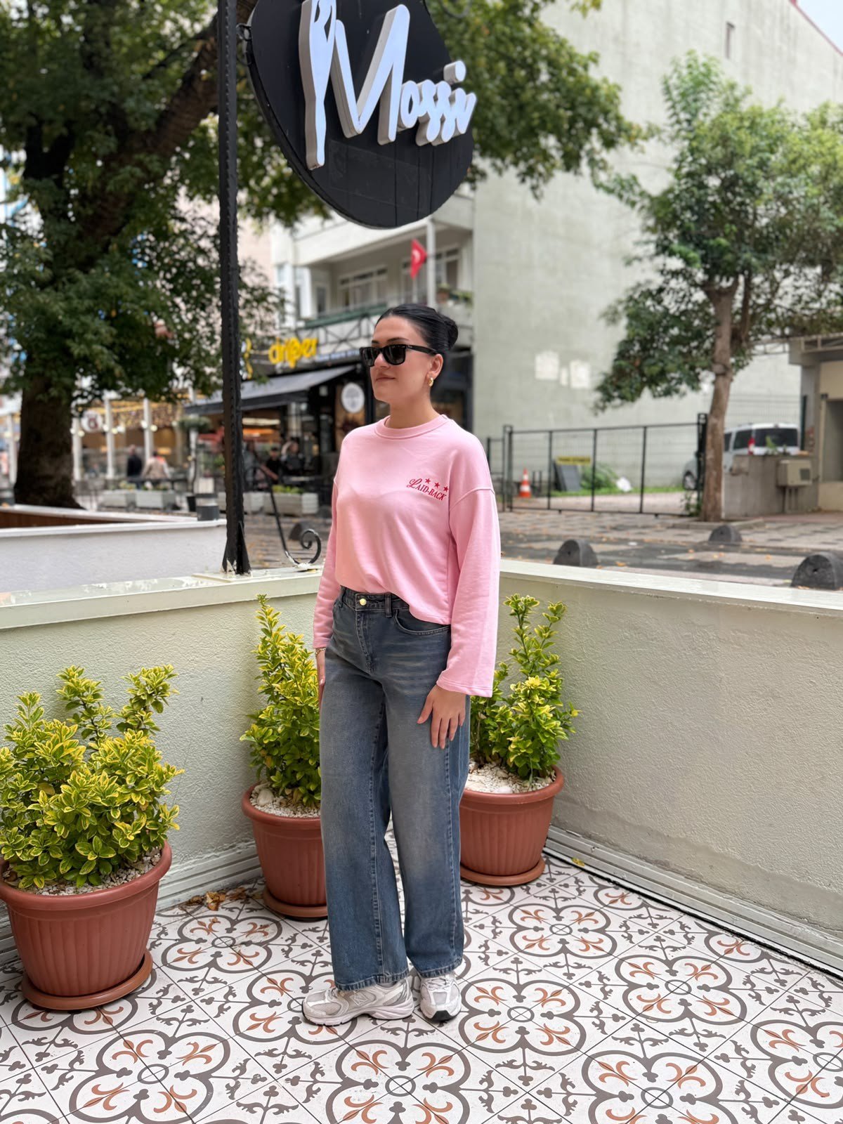 Yıldız Baskılı Pembe Sweatshirt