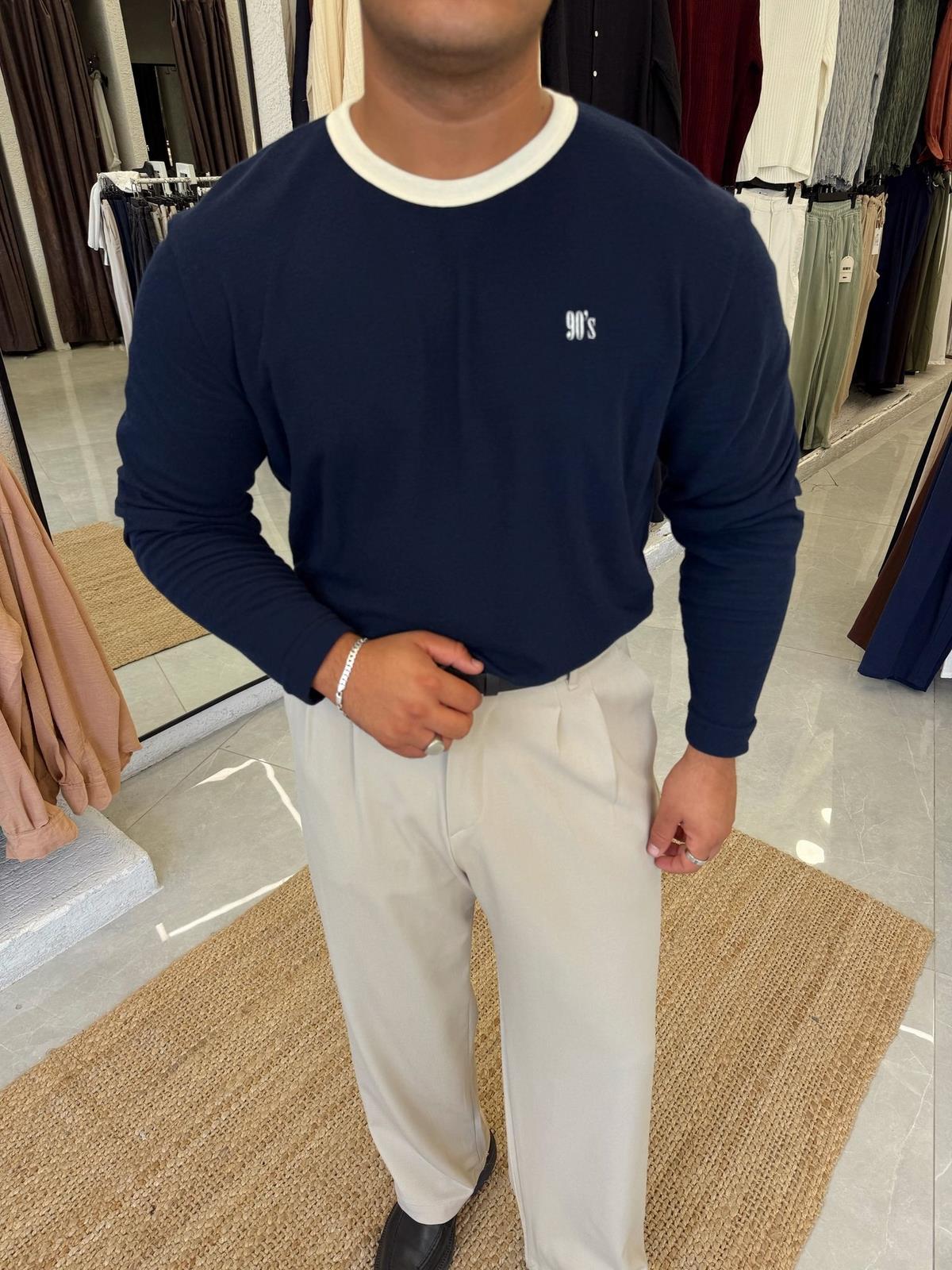 90’s Nakışlı Sweat Lacivert