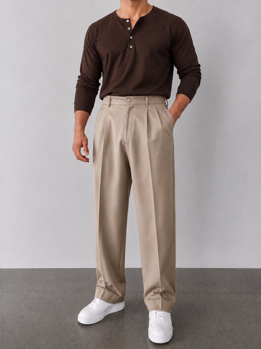 Bej Kumaş Baggy Kesim Pantolon