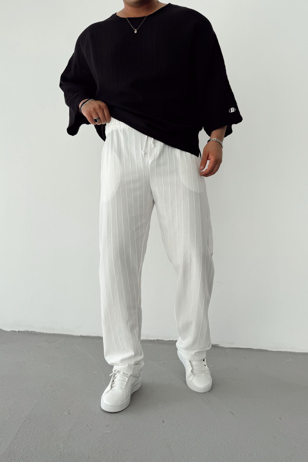 Beyaz Şeritli Baggy Pantolon