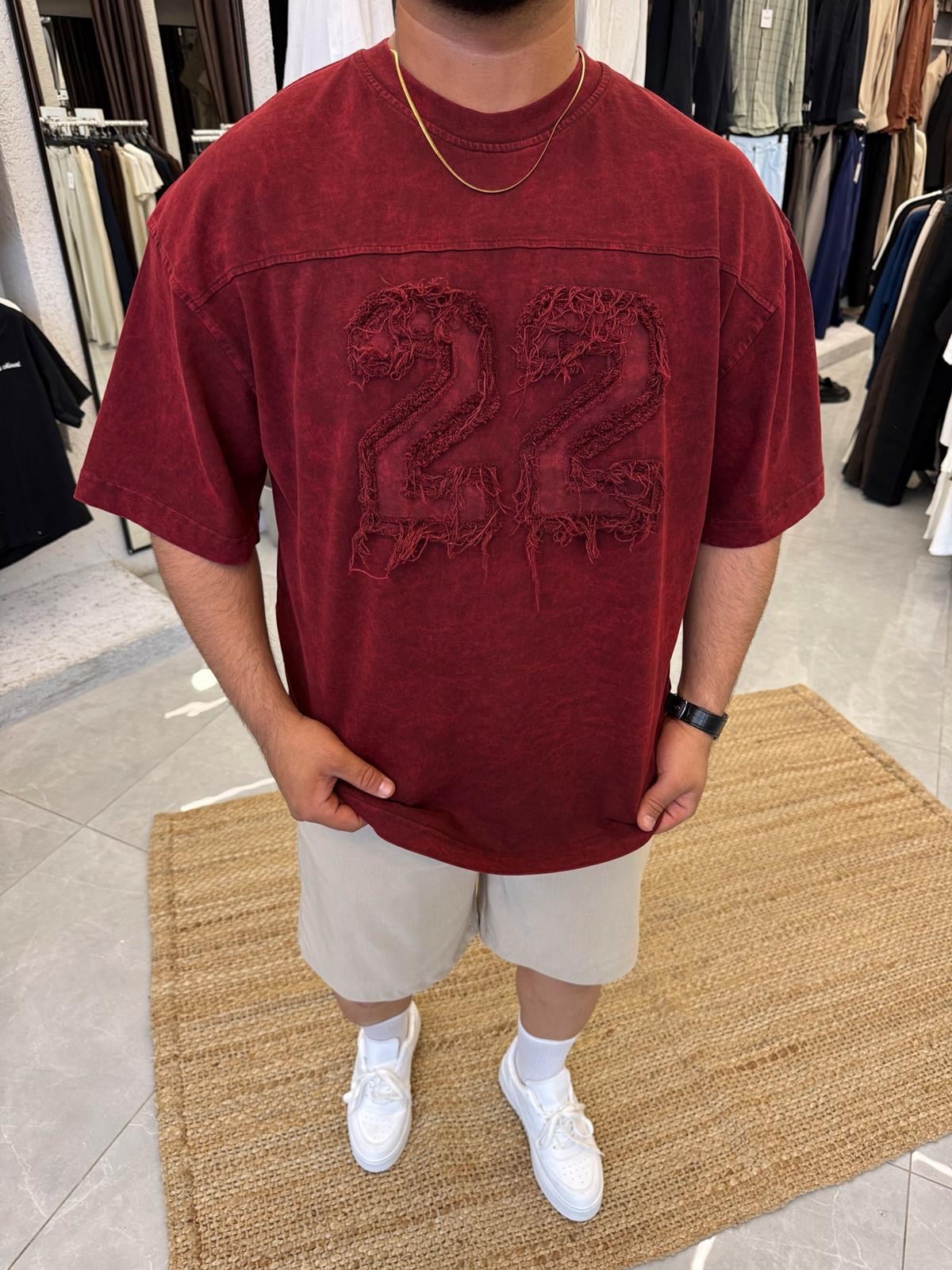 Bordo 22 Nakışlı Oversize T-shirt