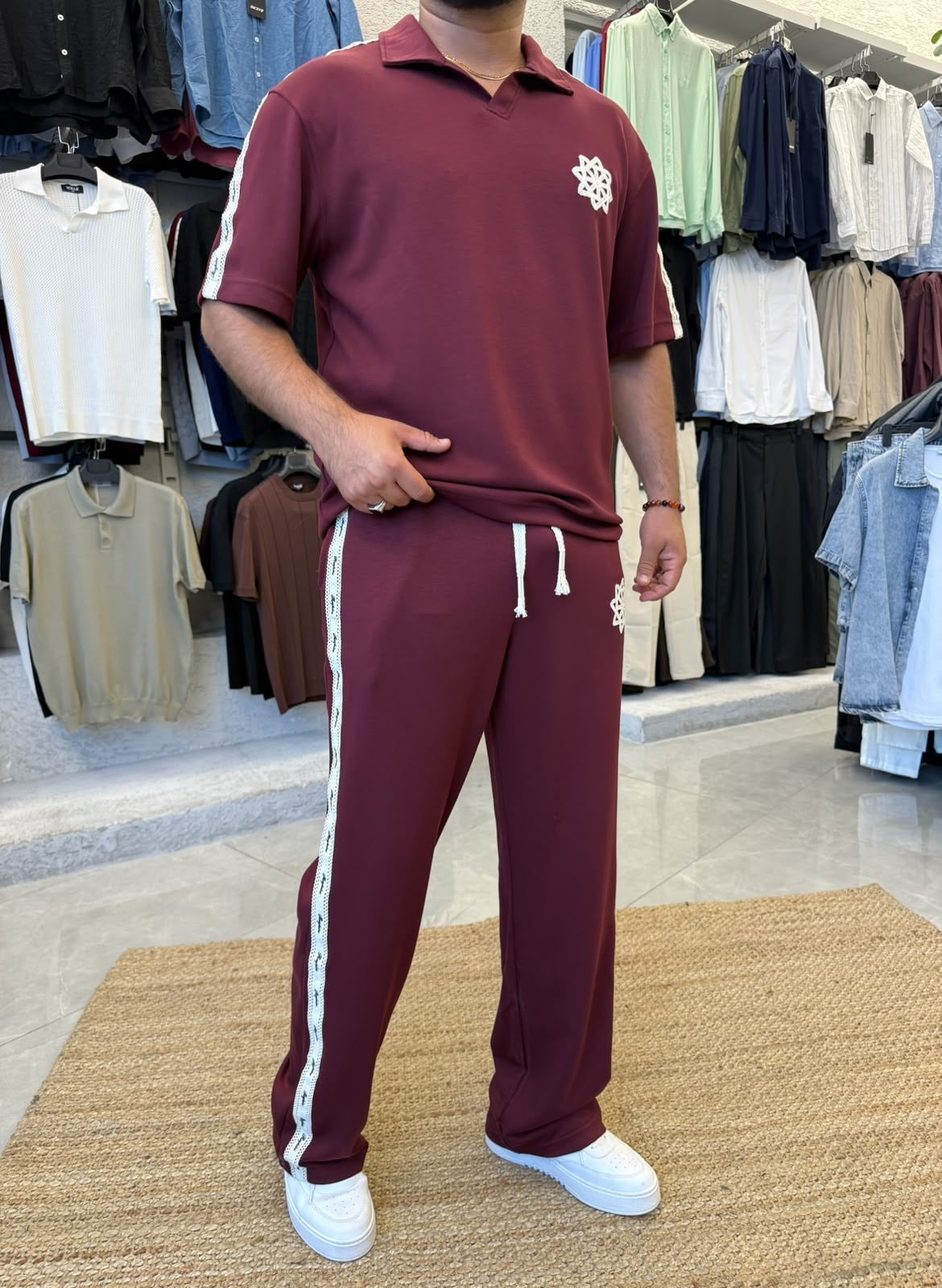 Bordo Mandala Nakışlı Takım