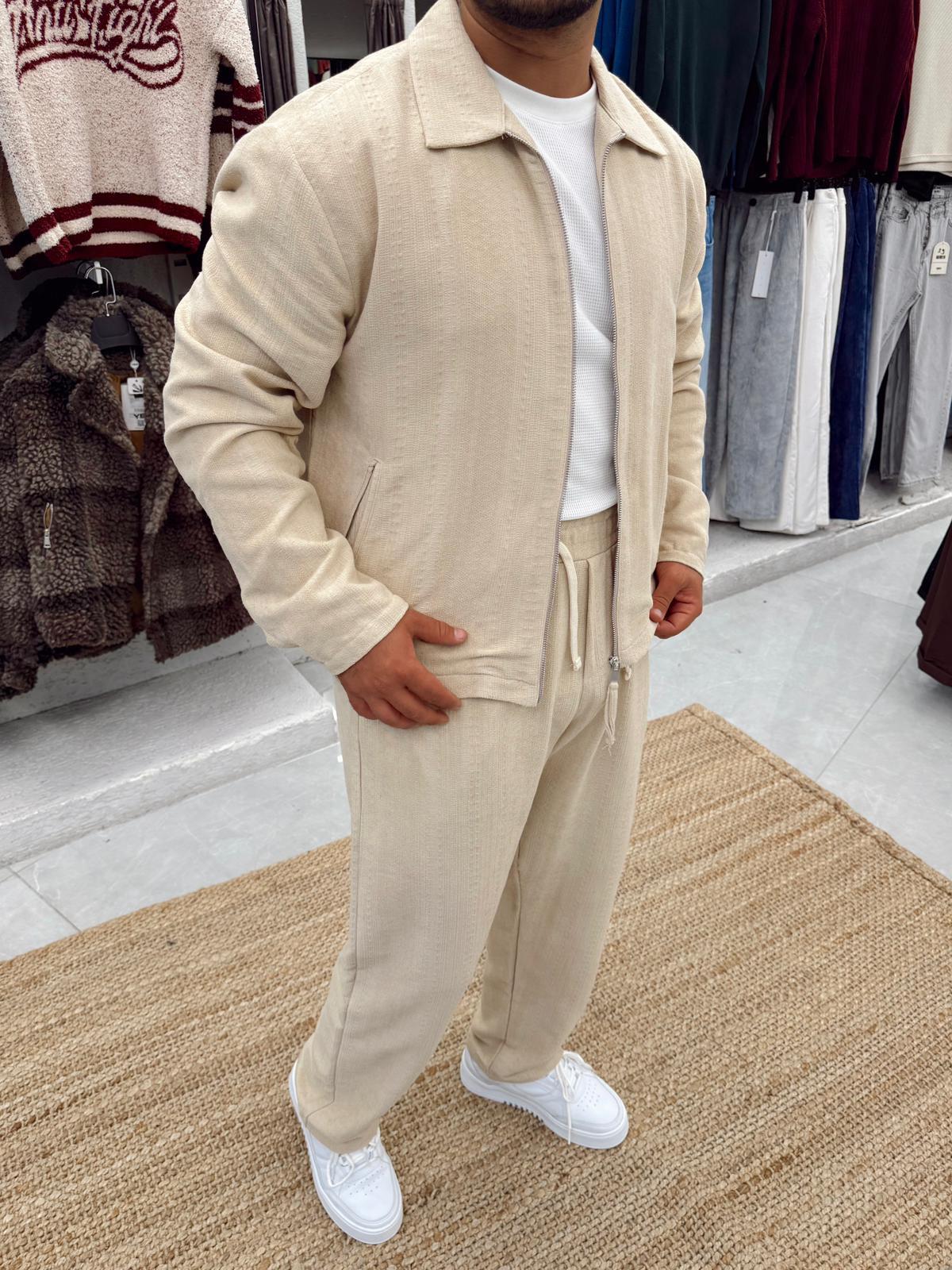 Desenli Oversize Takım Krem