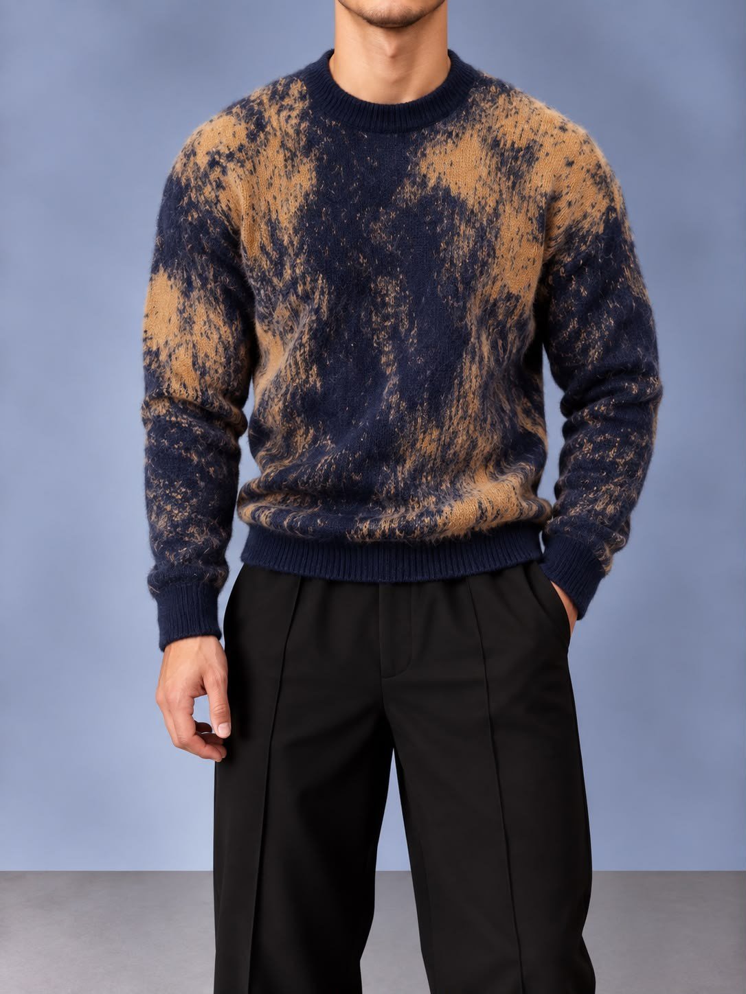 Fuzzy Knit Kazak Lacivert