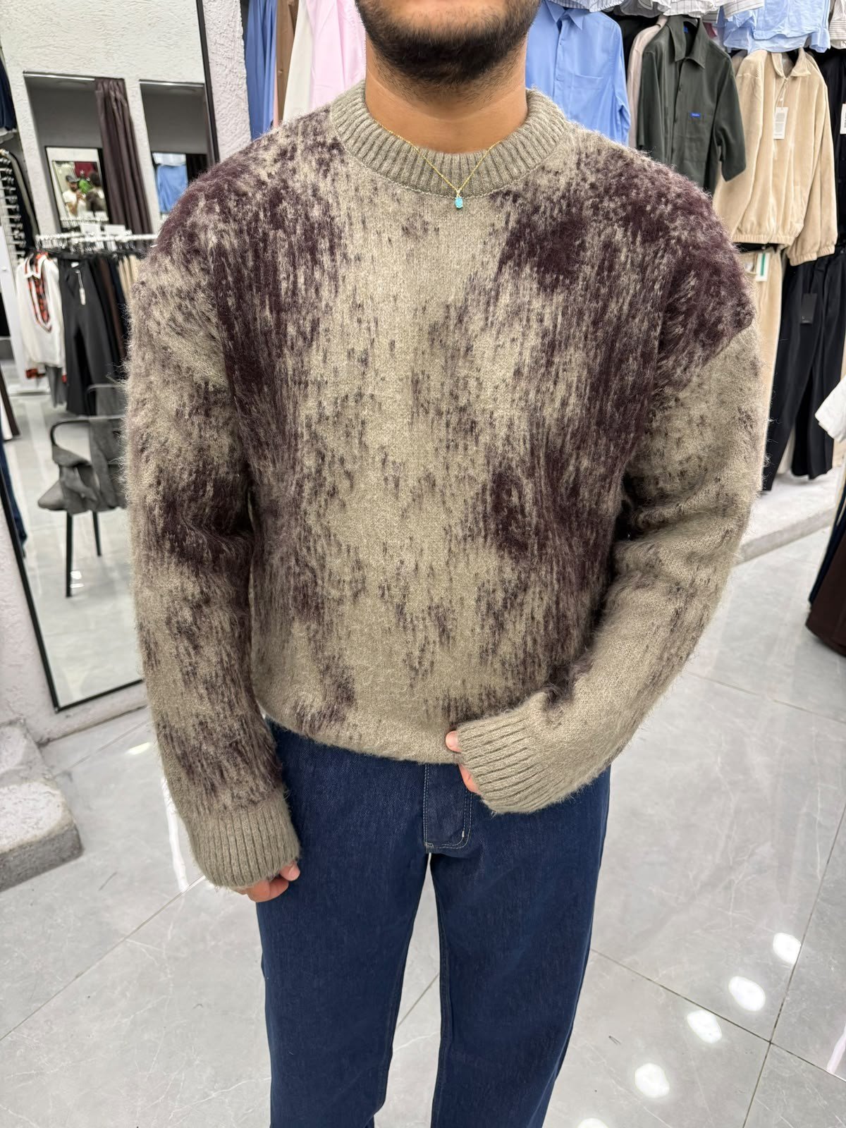 Fuzzy Knit Kazak Vizon Bordo