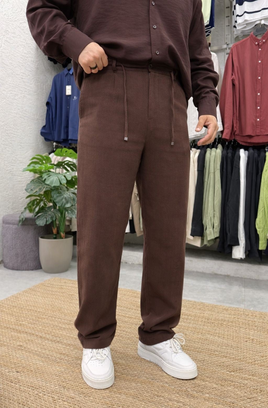 Keten İpli Regular Fit Pantolon Kahve