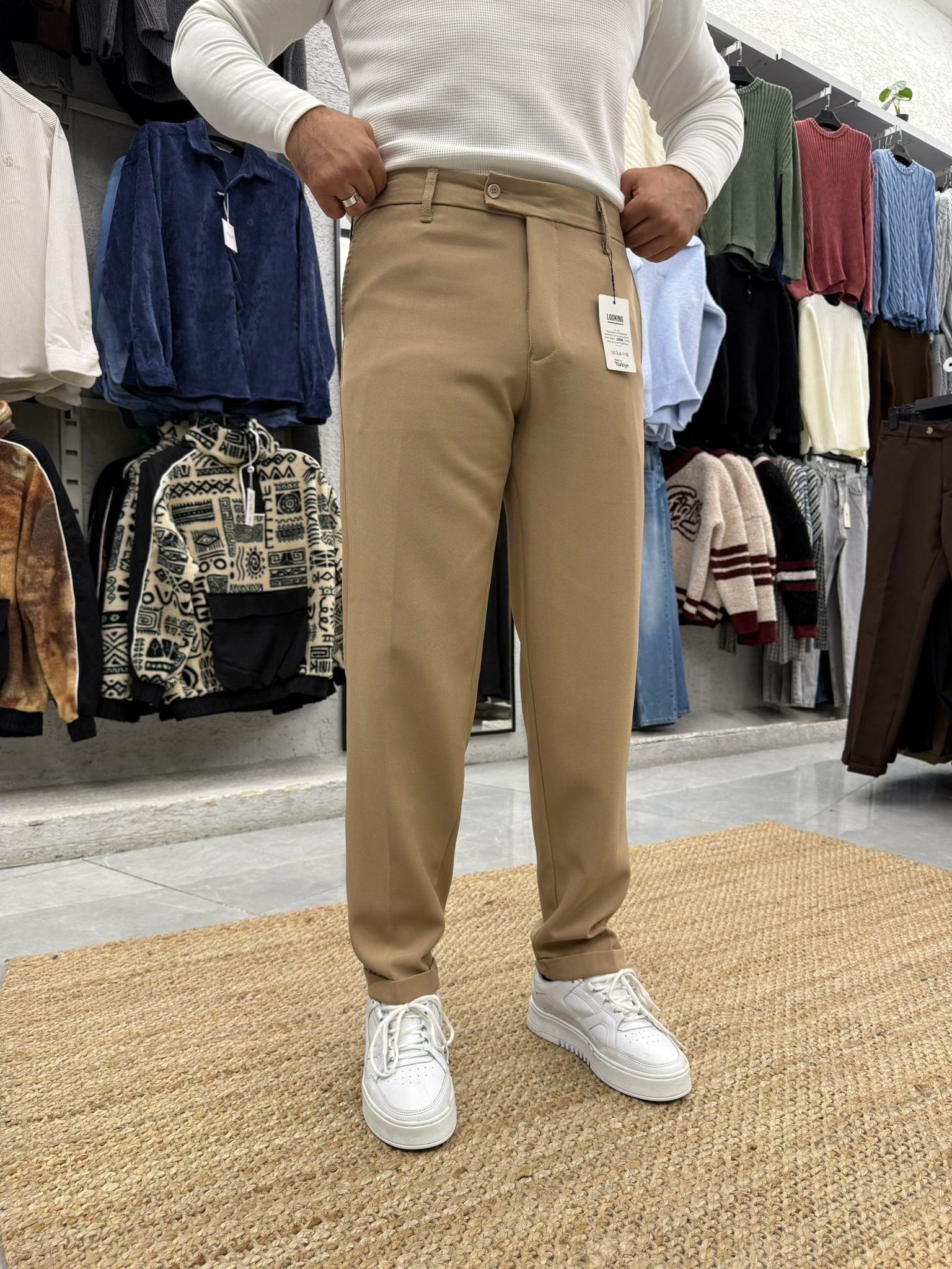 Kışlık Kısa Dilli Kumaş Pantolon Camel