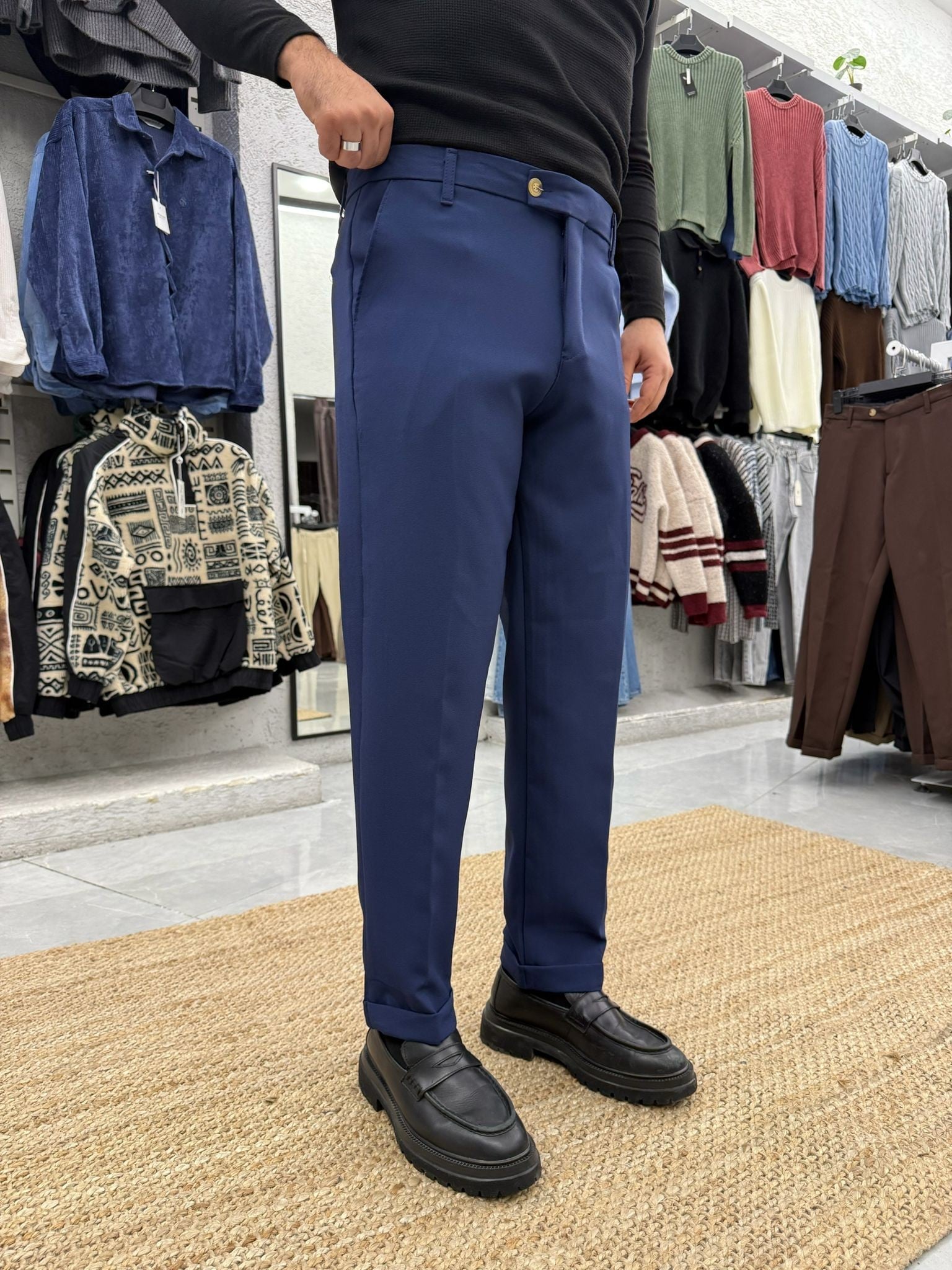 Kışlık Kısa Dilli Kumaş Pantolon Lacivert