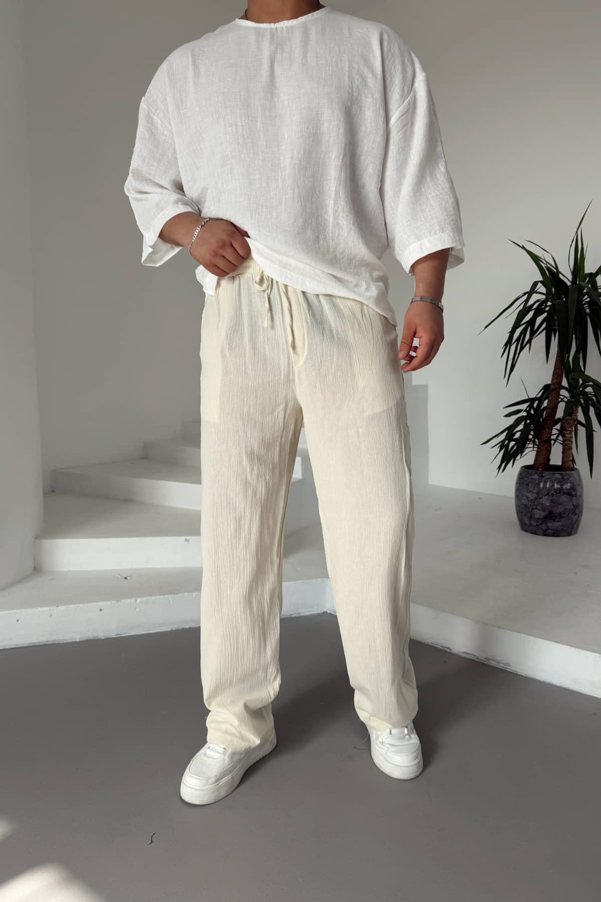 Krem Kırınkıl Pantolon