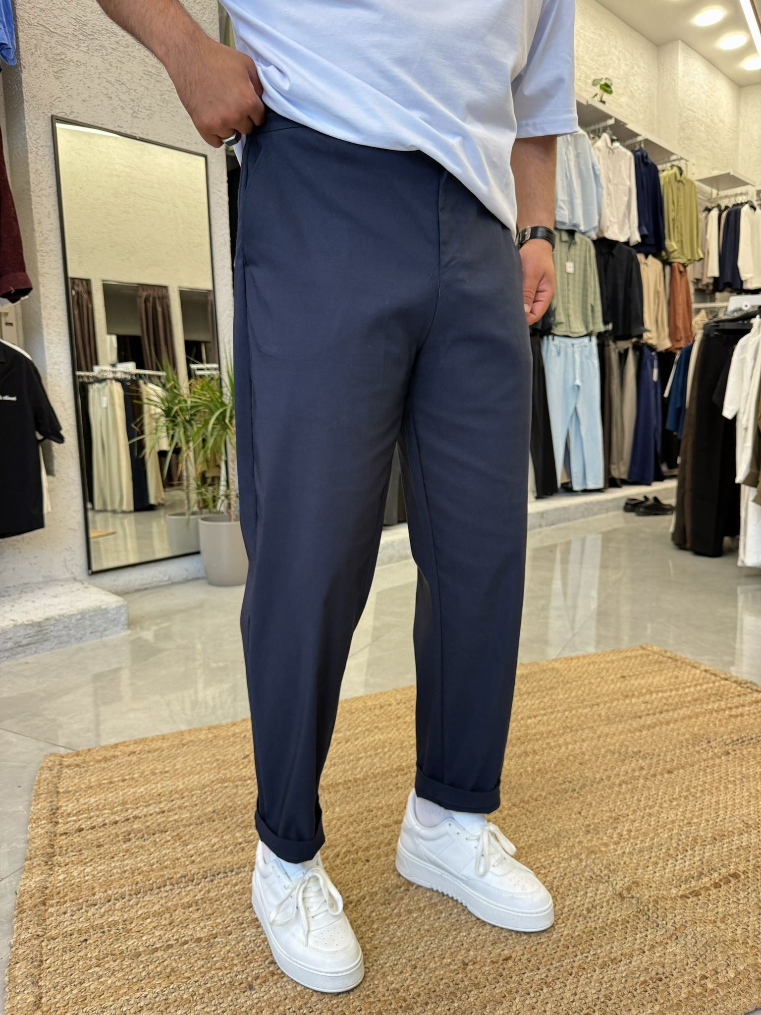 Lacivert Paraşüt Kumaş İpli Jogger