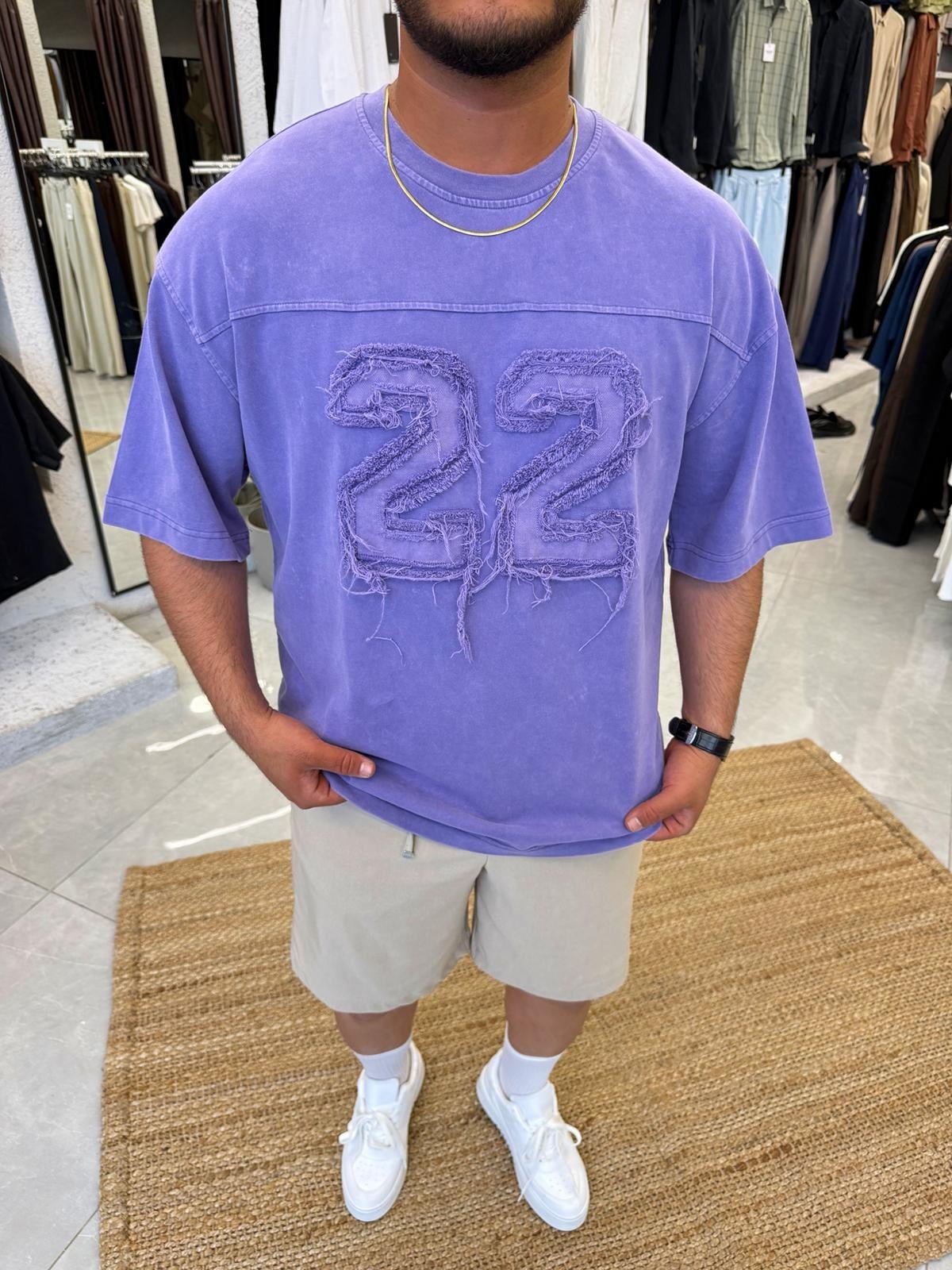 Lila 22 Nakışlı Oversize T-shirt