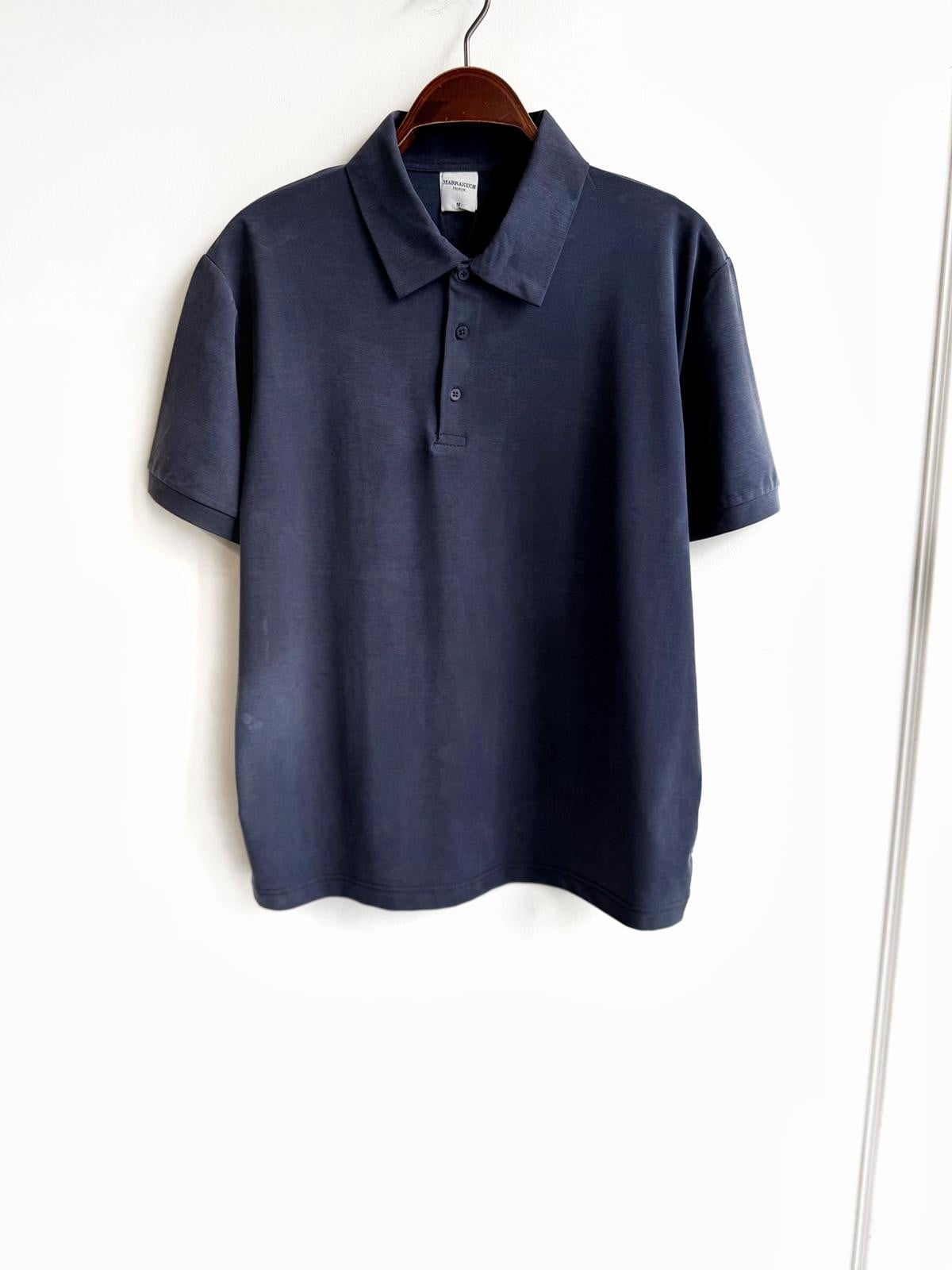 Modal Kumaş Düğmeli Polo Yaka T-shirt Lacivert