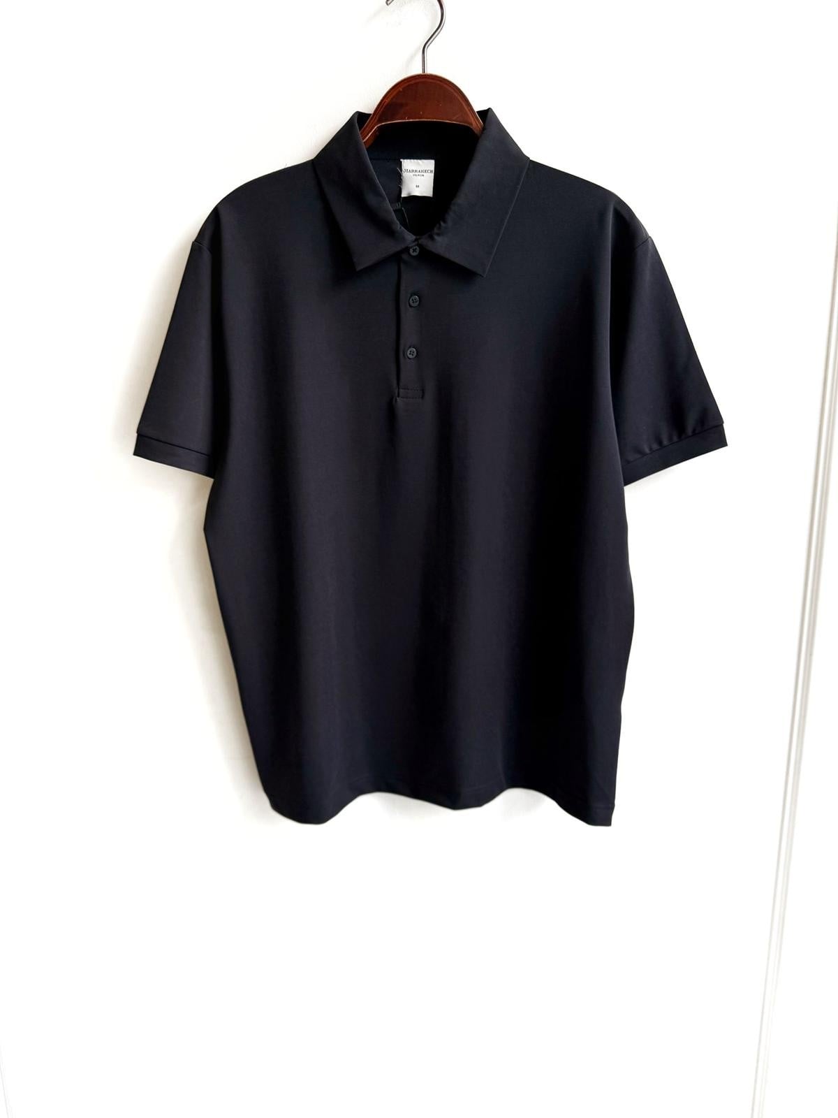 Modal Kumaş Düğmeli Polo Yaka T-shirt Siyah