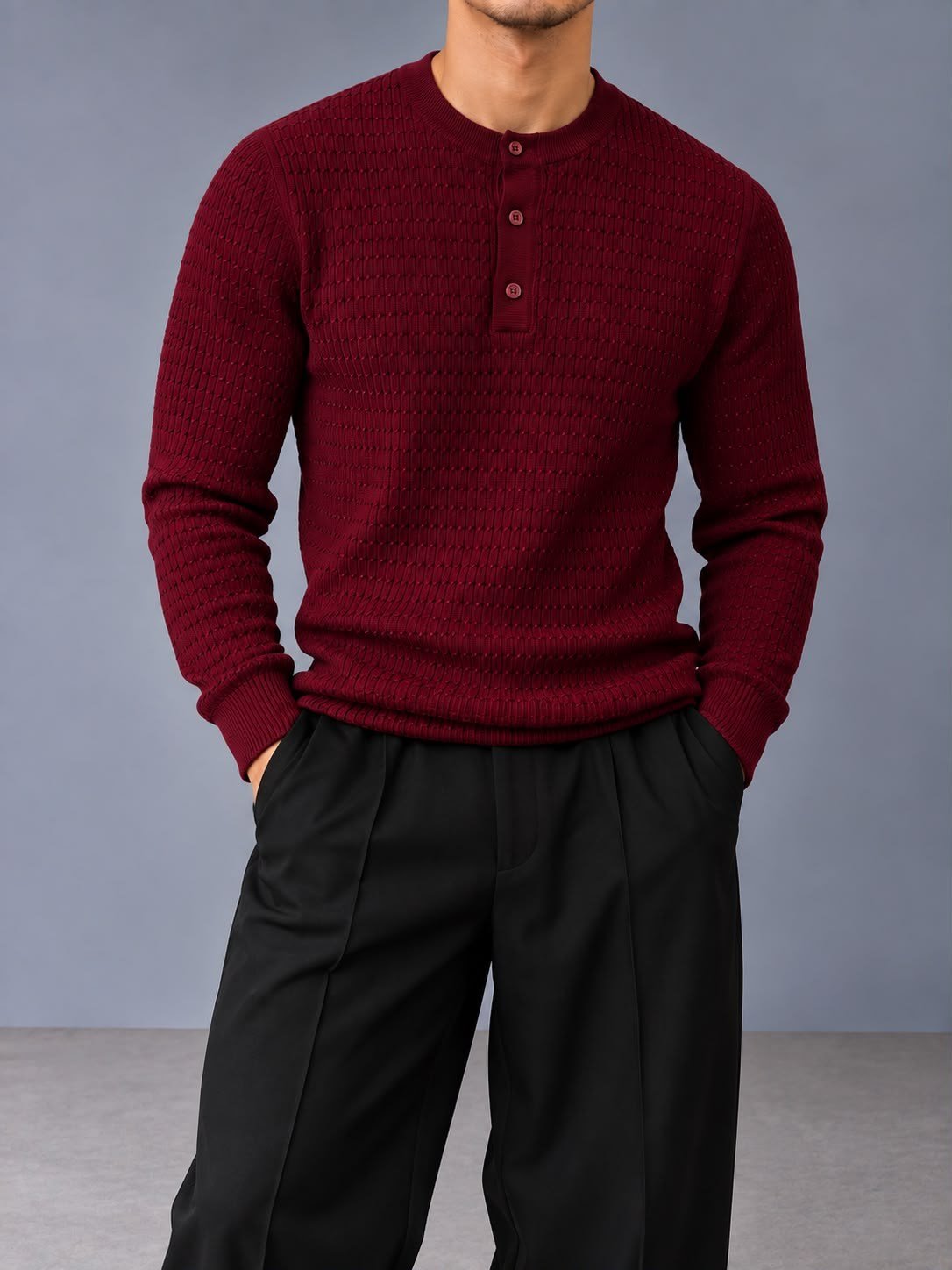 Örgü Desenli Hanley Yaka Triko Bordo