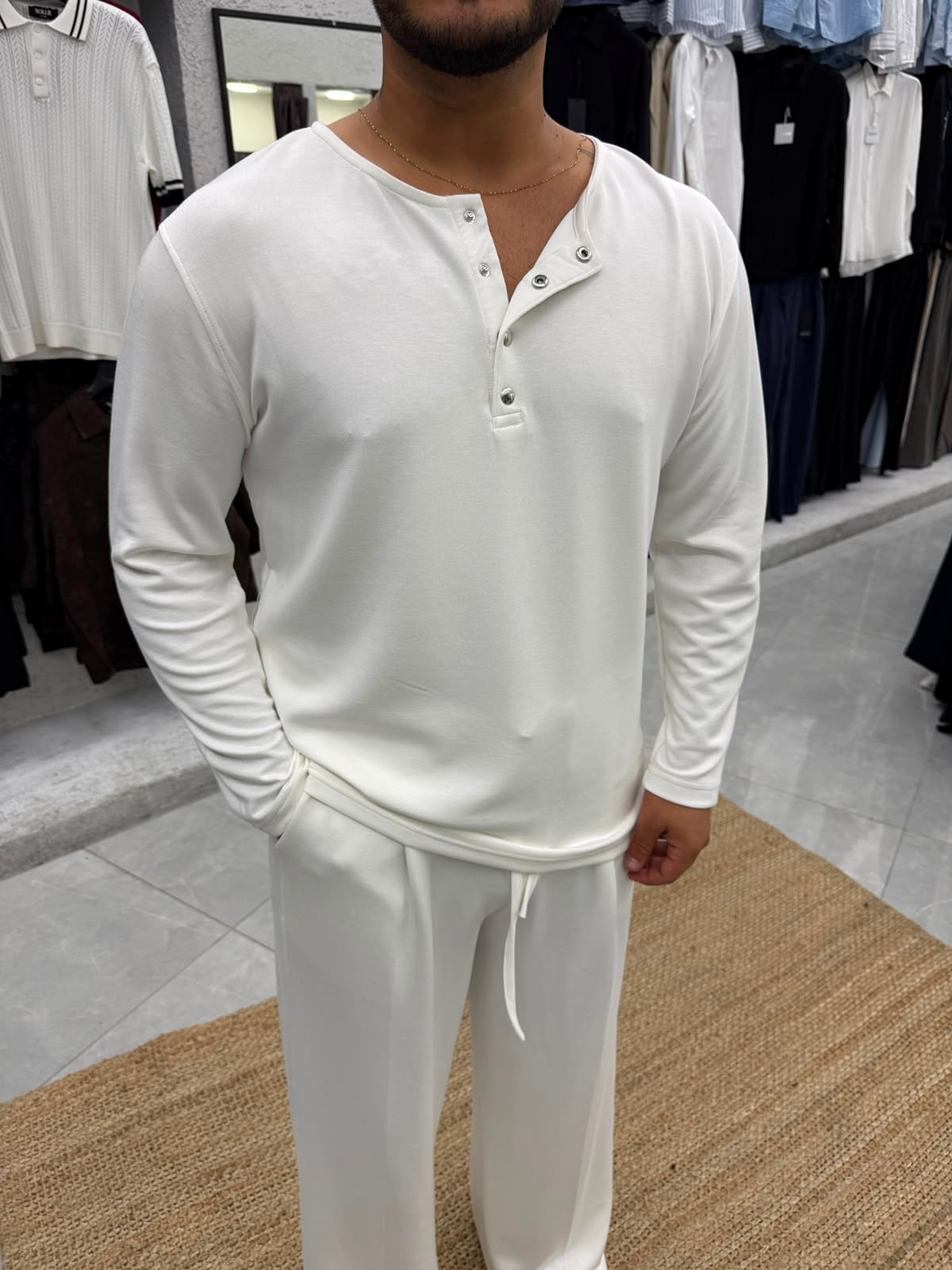 Oysh Kumaş Hanley Yaka T-Shirt Beyaz