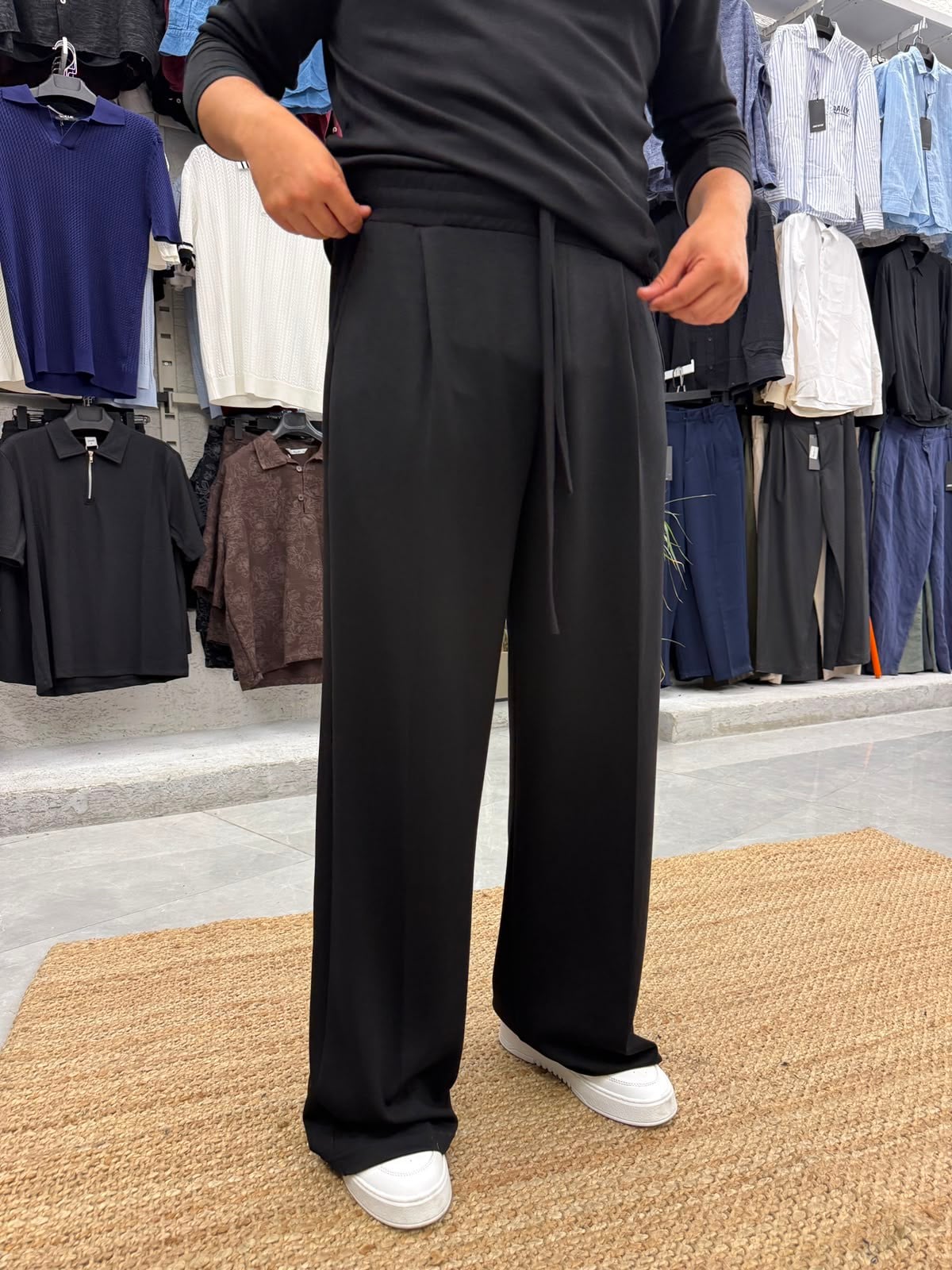 Oysh Kumaş İspanyol Paça Pantolon Siyah
