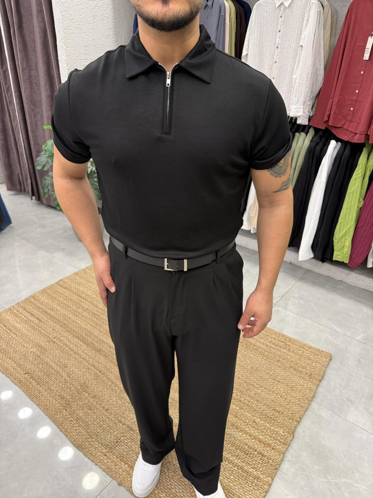 Oysho Kumaş Polo Yaka T-shirt Siyah