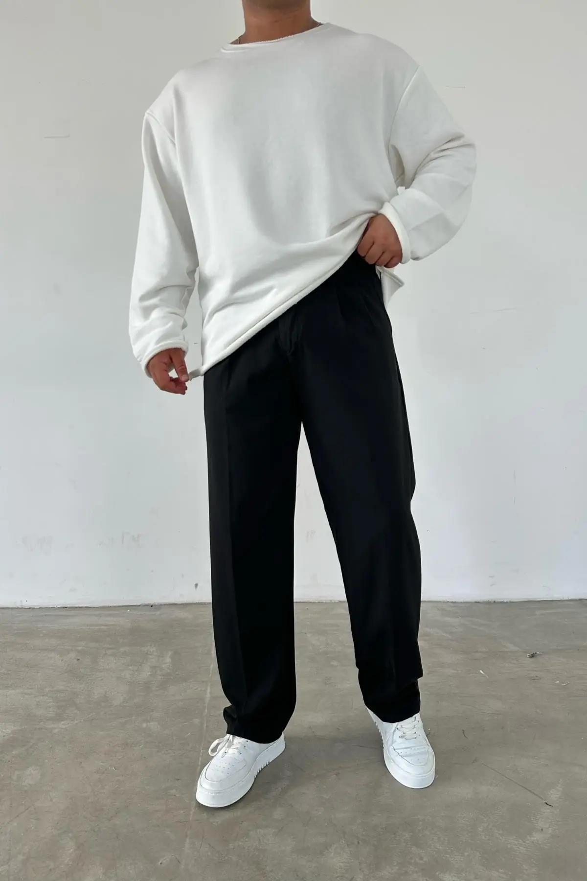 Pileli Baggy Siyah Pantolon