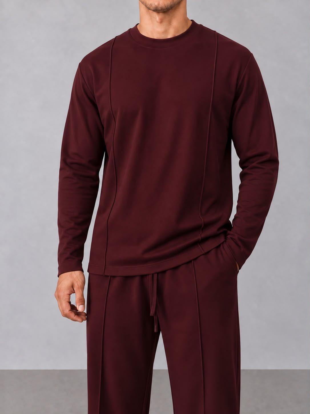 Şerit Detaylı Sweat Bordo
