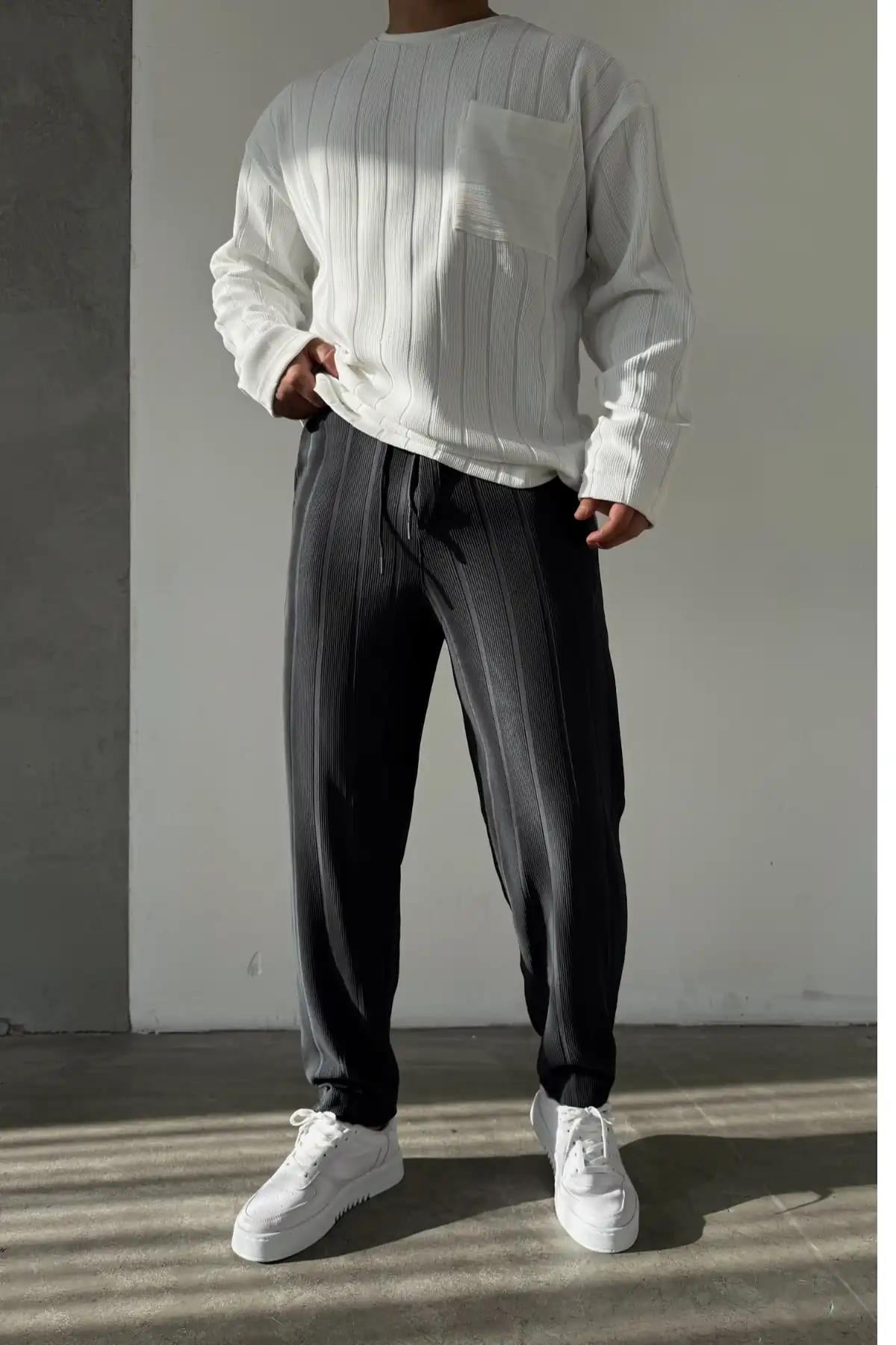 Siyah Carrot Kalın Fitilli Jogger